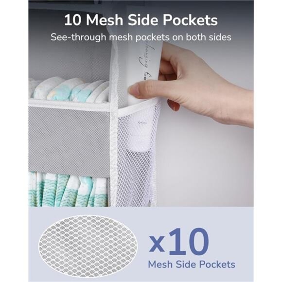 Over Door Organizer Hanging Storage 5 Large Pockets 10 Mesh Side Pockets Grey - Picture 5 of 8